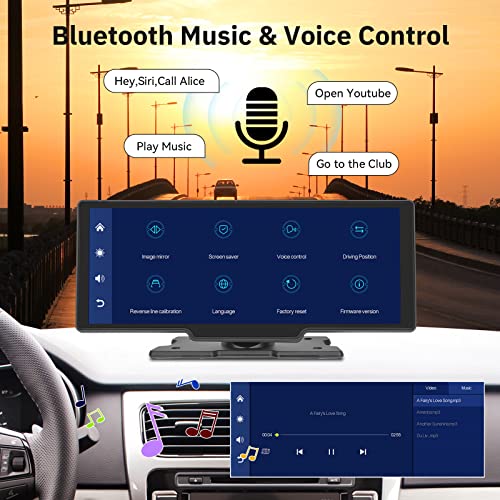 Portable Car Stereo Wireless Apple Carplay Android Auto with Backup Camera, 10.26" IPS Touchscreen GPS Navigation Head Unit, Bluetooth, Voice Control, AUX, 64G TF Card, Car Radio Receiver