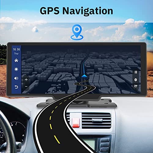 Portable Car Stereo Wireless Apple Carplay Android Auto with Backup Camera, 10.26" IPS Touchscreen GPS Navigation Head Unit, Bluetooth, Voice Control, AUX, 64G TF Card, Car Radio Receiver