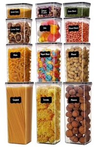 12 pcs airtight food storage containers with lids-plastic pantry storage containers-100% leakproof reusable organization and storage, bpa free clear canisters for cereal, sugar, rice, pasta, and flour