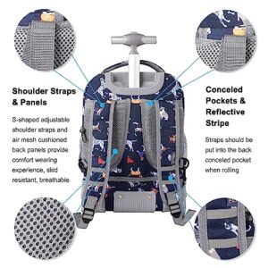Tilami Rolling Backpack, 18 inch Shoulder Drop, Concealed Pockets and Wheel Cover, Roller Backpack for Boys and Girls (Dog Blue)