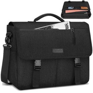 laptop bag 15.6 inch laptop messenger bag waterproof laptop briefcase for men women large lightweight shoulder bag computer bag for work business travel college, black
