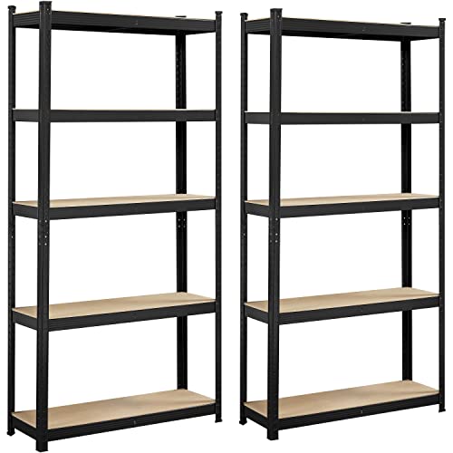 Topeakmart 2PCS Storage Shelves 5 Tier Adjustable Metal Shelving Unit Utility Shelves Garage Storage Racks for Warehouse Garage Pantry Kitchen- Black, 35.5 x 12 x 71 Inch