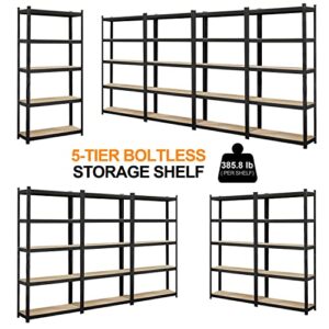 Topeakmart 2PCS Storage Shelves 5 Tier Adjustable Metal Shelving Unit Utility Shelves Garage Storage Racks for Warehouse Garage Pantry Kitchen- Black, 35.5 x 12 x 71 Inch