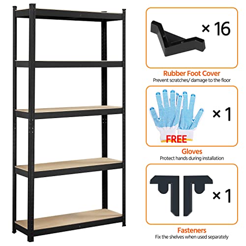 Topeakmart 2PCS Storage Shelves 5 Tier Adjustable Metal Shelving Unit Utility Shelves Garage Storage Racks for Warehouse Garage Pantry Kitchen- Black, 35.5 x 12 x 71 Inch