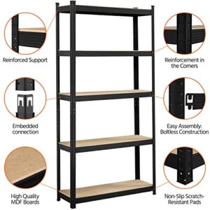 Topeakmart 2PCS Storage Shelves 5 Tier Adjustable Metal Shelving Unit Utility Shelves Garage Storage Racks for Warehouse Garage Pantry Kitchen- Black, 35.5 x 12 x 71 Inch