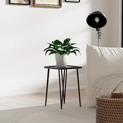 Palama Square Side Table for Living Room, Small Square Table with Metal Frame, Modern Home Décor Small Accent Table, Easy Assembly Black Bedside Table, Small Table