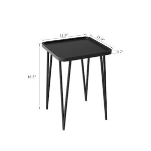 Palama Square Side Table for Living Room, Small Square Table with Metal Frame, Modern Home Décor Small Accent Table, Easy Assembly Black Bedside Table, Small Table