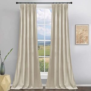 LIYAXUN Pinch Pleat Velvet Curtains 96 inches Length, 85% Blackout Curtain for Living Room/Bedroom, New Technology Velvet Drapes (1 Panel, 52W x 96L Inch, Nature Beige)