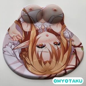 Yuuki Asuna Anime 3D Chest Mouse pad, Oppai Mousepads with Silicon Gel Wrist Rest Support, Mouse Playmat for PC Laptop (White)