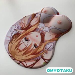 Yuuki Asuna Anime 3D Chest Mouse pad, Oppai Mousepads with Silicon Gel Wrist Rest Support, Mouse Playmat for PC Laptop (White)