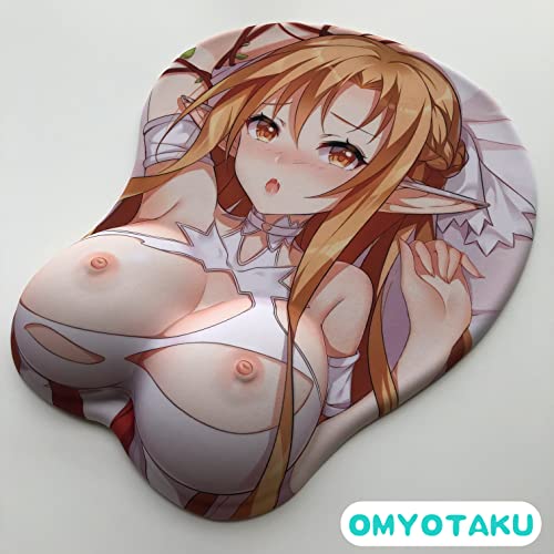 Yuuki Asuna Anime 3D Chest Mouse pad, Oppai Mousepads with Silicon Gel Wrist Rest Support, Mouse Playmat for PC Laptop (White)