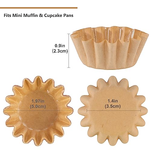 Caperci Grease-Resistant Natural Mini Cupcake Liners 200 Counts - Heavy Duty Paper Muffin Baking Cups, Odorless, No Muffin Pan Needed, Easily Peels (Natural)