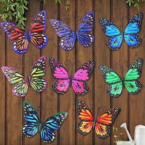 8 pieces metal butterfly wall art decor, 3d butterfly hanging wall decor sculpture for balcony patio living room garden outdoor fence decoration (lovely style)