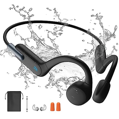 Dnniakm Bone Conduction Headphones Swimming, Underwater Headphones for Swimming, Built-in 32G Memory IPX8 Waterproof, Wireless Bluetooth 5.3 Open Ear Headphones for Running, Cycling, Swimming