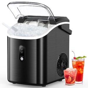 kndko nugget ice maker with handle,33lbs/day, produce a basket in 1.5 hour, self-cleaning, one-click design, compact ice maker nugget with chewy ice for home bar party,black