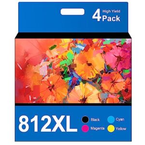 812xl remanufactured ink cartridge replacement for epson 812 xl to use with workforce pro wf-7840 wf-7820 ec-c7000 wf-7310 printer (1 black/1 cyan/1 magenta/1 yellow,4 pack)