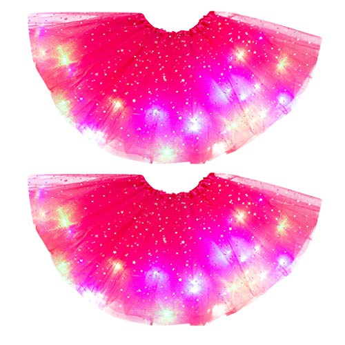 Ikevan Athletic Short Pants for Unisex Baby Kids Girls Baby Sequin Tutu Dress LED Light Up Dress Ballet (Hot Pink, One Size)