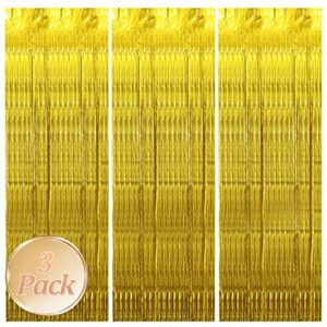 liatinbo 3.3x8.2 feet gold backdrop curtain for party decor,tinsel streamer backdrop curtains,foil fringe backdrop for birthday,graduation decorations,parties, photo booth backdrops (3 pcs, gold)