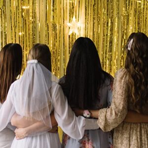 Liatinbo 3.3x8.2 Feet Gold Backdrop Curtain for Party Decor,Tinsel Streamer Backdrop Curtains,Foil Fringe Backdrop for Birthday,Graduation Decorations,Parties, Photo Booth Backdrops (3 Pcs, Gold)