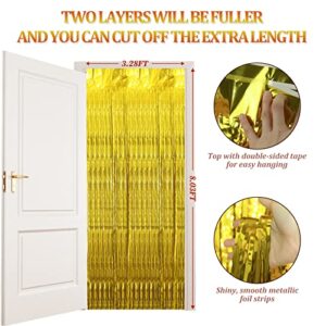 Liatinbo 3.3x8.2 Feet Gold Backdrop Curtain for Party Decor,Tinsel Streamer Backdrop Curtains,Foil Fringe Backdrop for Birthday,Graduation Decorations,Parties, Photo Booth Backdrops (3 Pcs, Gold)