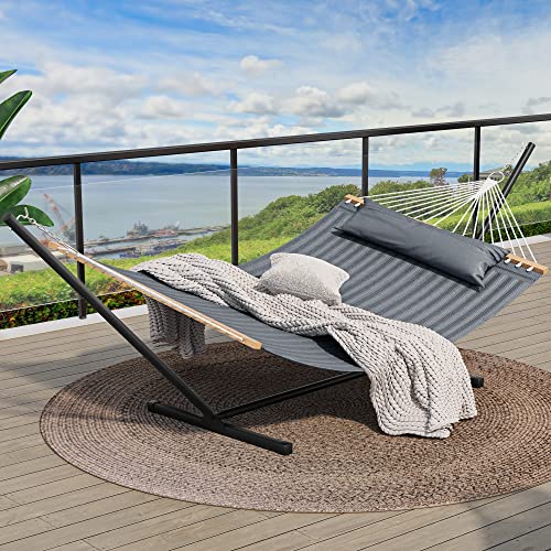 YITAHOME Hammock with Stand Included Hammock Heavy Duty Hammocks with 12FT Steel Stand Waterproof Poratble Freestanding Hammock with Pillow 450lbs for Outdoors,Backyard, Patio-Gray