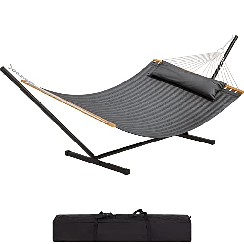 YITAHOME Hammock with Stand Included Hammock Heavy Duty Hammocks with 12FT Steel Stand Waterproof Poratble Freestanding Hammock with Pillow 450lbs for Outdoors,Backyard, Patio-Gray