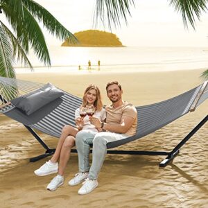 YITAHOME Hammock with Stand Included Hammock Heavy Duty Hammocks with 12FT Steel Stand Waterproof Poratble Freestanding Hammock with Pillow 450lbs for Outdoors,Backyard, Patio-Gray