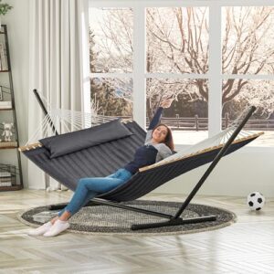 YITAHOME Hammock with Stand Included Hammock Heavy Duty Hammocks with 12FT Steel Stand Waterproof Poratble Freestanding Hammock with Pillow 450lbs for Outdoors,Backyard, Patio-Gray