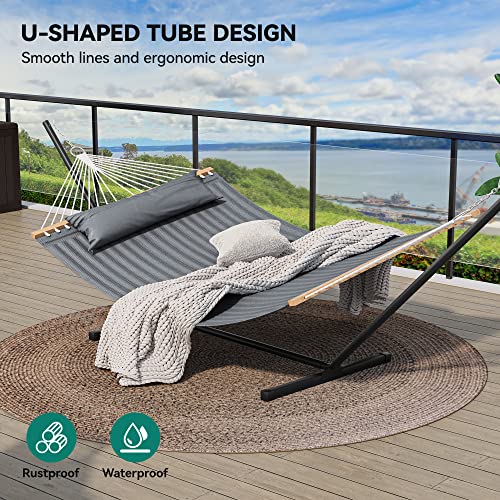 YITAHOME Hammock with Stand Included Hammock Heavy Duty Hammocks with 12FT Steel Stand Waterproof Poratble Freestanding Hammock with Pillow 450lbs for Outdoors,Backyard, Patio-Gray