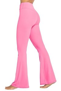 sunzel flare leggings, crossover yoga pants with tummy control, high waisted and wide leg, no front seam bubblegum pink medium 34" inseam