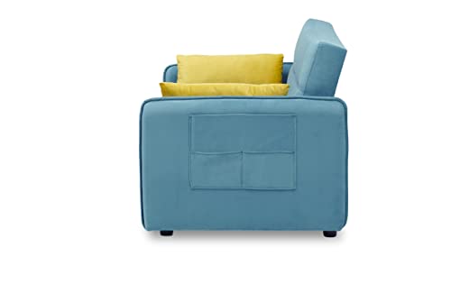 Merax 54" Velvet Pull Out Sleep Sofa Bed,Blue Green Velvet Sleeper Bed with Two Pillows,Loveseats Sofa Couch with Adjustable Backrest for Living Room Small Spaces