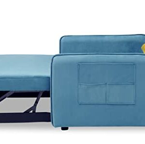 Merax 54" Velvet Pull Out Sleep Sofa Bed,Blue Green Velvet Sleeper Bed with Two Pillows,Loveseats Sofa Couch with Adjustable Backrest for Living Room Small Spaces