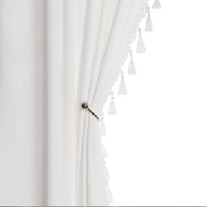 hlisfhie white velvet curtains 90 inches long blackout curtains for bedroom rod pocket window curtains with tassels light blocking thermal insulation drapes for living room set of 2 panels 52”x90”