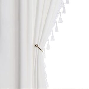 HLISFHIE White Velvet Curtains 90 inches Long Blackout Curtains for Bedroom Rod Pocket Window Curtains with Tassels Light Blocking Thermal Insulation Drapes for Living Room Set of 2 Panels 52”x90”