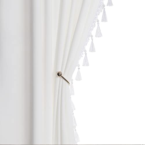 HLISFHIE White Velvet Curtains 90 inches Long Blackout Curtains for Bedroom Rod Pocket Window Curtains with Tassels Light Blocking Thermal Insulation Drapes for Living Room Set of 2 Panels 52”x90”