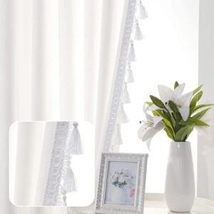 HLISFHIE White Velvet Curtains 90 inches Long Blackout Curtains for Bedroom Rod Pocket Window Curtains with Tassels Light Blocking Thermal Insulation Drapes for Living Room Set of 2 Panels 52”x90”