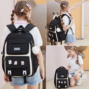 AO ALI VICTORY Backpack for Girls Set with Pencil Case 15.6 Inch Laptop School Bag Cute Kids Elementary College Backpacks Large Bookbags for Women Teens Students Anti Theft Travel Daypack - Black