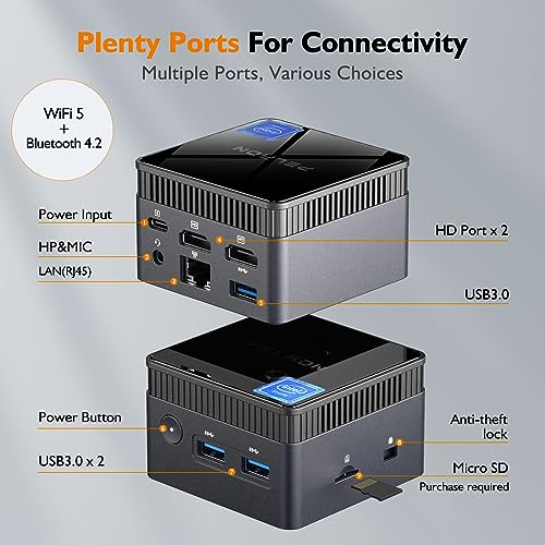 PELADN WI-7 Mini PC Win 11 Pro, Intel 12th Gen N100(up to 3.4GHz)，Mini Computer DDR5 6400 MHz 12GB RAM/256GB M.2 SSD, 4K UHD, Bluetooth 4.2, LAN & HDMI2.0,WiFi5 for Business Home/Office/HTPC