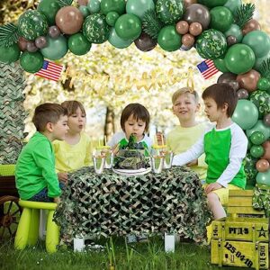 Keleno 133PCS Army Birthday Party Decorations Military Camo Party Supplies Camouflage Netting Balloon Arch Garland Kit Backdrop Tablecloth Flag Banner Hunting Soldier Birthday Decor for Boy Adult Men