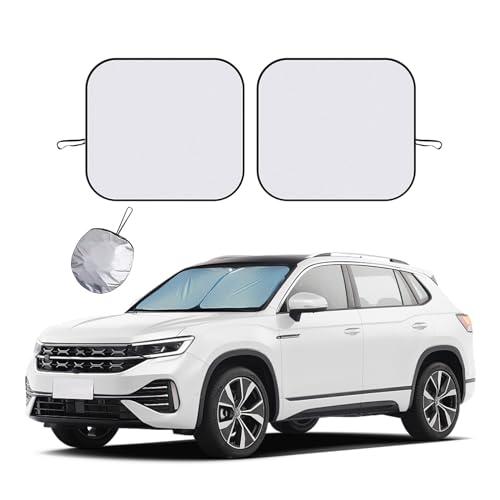 Ziciner 2 PCS Car Windshield Sun Shade, Auto Sun Heat and UV Rays Blocker, 31.1"×27.9" Foldable Automotive Front Window Sunshade Protector, Universal Vehicle Interior Accessories (Silver)