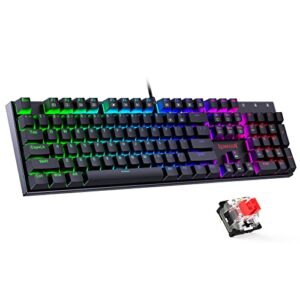 redragon mechanical gaming keyboard with red switches, wired keyboard mechanical with rgb backlit, fully progammable, durable aluminum frame, anti-ghosting for pc windows mac, k565, black