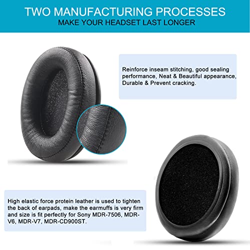 Replacement Ear Pads for Sony MDR 7506, GVOEARS Earpads Cushions Noise Isolation Headphone Pads for Sony MDR V6 / MDR V7 / MDR-CD900ST with Soft Protein Leather, Durable Memory Foam (Black)