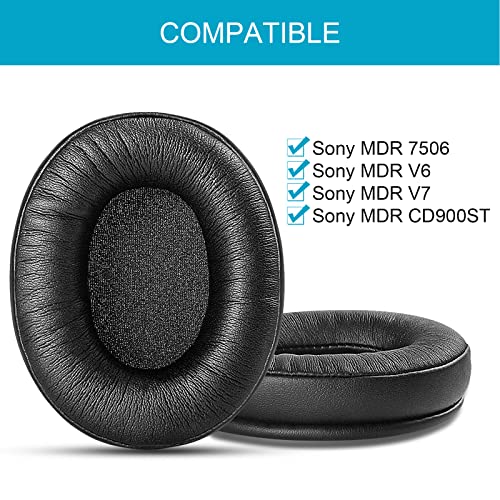 Replacement Ear Pads for Sony MDR 7506, GVOEARS Earpads Cushions Noise Isolation Headphone Pads for Sony MDR V6 / MDR V7 / MDR-CD900ST with Soft Protein Leather, Durable Memory Foam (Black)