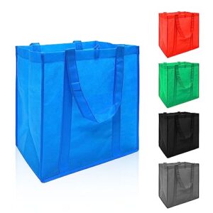 walmicoz reusable grocery bags, 10 pack large foldable shopping bags bulk 15"x13"x10", eco washable non-woven tote bags with reinforced handles and removable bottom, for groceries gift parties, blue