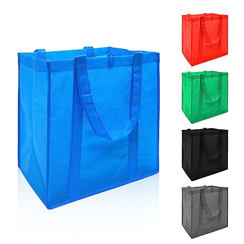 Walmicoz Reusable Grocery Bags, 10 Pack Large Foldable Shopping Bags Bulk 15"x13"x10", Eco Washable Non-woven Tote Bags with Reinforced Handles and Removable Bottom, for Groceries Gift Parties, Blue