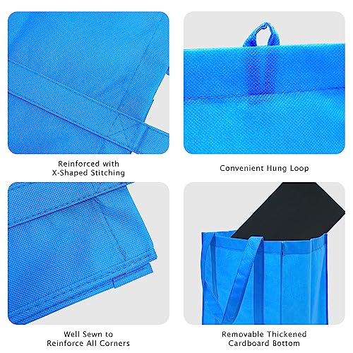 Walmicoz Reusable Grocery Bags, 10 Pack Large Foldable Shopping Bags Bulk 15"x13"x10", Eco Washable Non-woven Tote Bags with Reinforced Handles and Removable Bottom, for Groceries Gift Parties, Blue