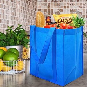 Walmicoz Reusable Grocery Bags, 10 Pack Large Foldable Shopping Bags Bulk 15"x13"x10", Eco Washable Non-woven Tote Bags with Reinforced Handles and Removable Bottom, for Groceries Gift Parties, Blue