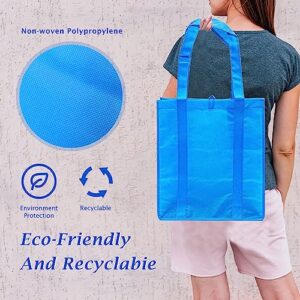 Walmicoz Reusable Grocery Bags, 10 Pack Large Foldable Shopping Bags Bulk 15"x13"x10", Eco Washable Non-woven Tote Bags with Reinforced Handles and Removable Bottom, for Groceries Gift Parties, Blue