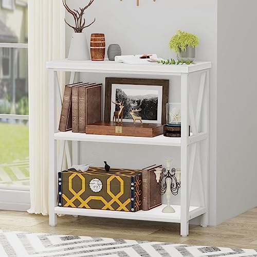 FATORRI Small Bookcase, Bookshelf for Small Space, Short Rustic Bookshelf, Wood and Metal Book Case and Book Shelf (White Oak)