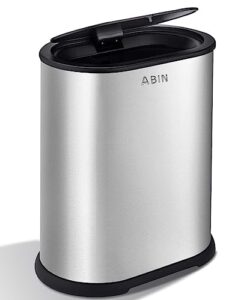 irisvo bathroom trash can with press top lid, 2.1 gallon small slim trash can, stainless steel narrow garbage can wastebasket trash can,removable liner bucket trash bin for bathroom,bedroom(silver)